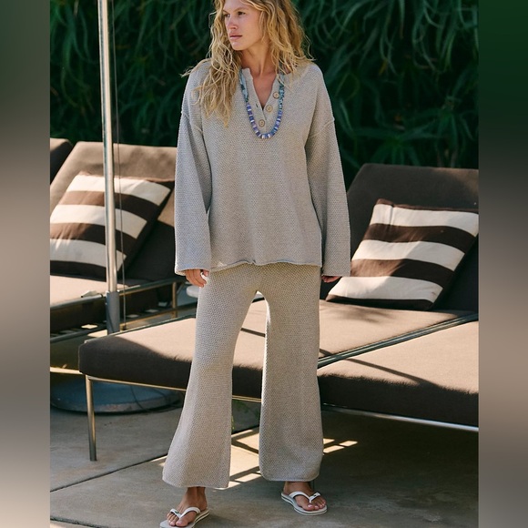 Free People Hailee Knit High Rise Crop Wide Leg Pants ONLY Light Heather Grey M - Picture 1 of 10